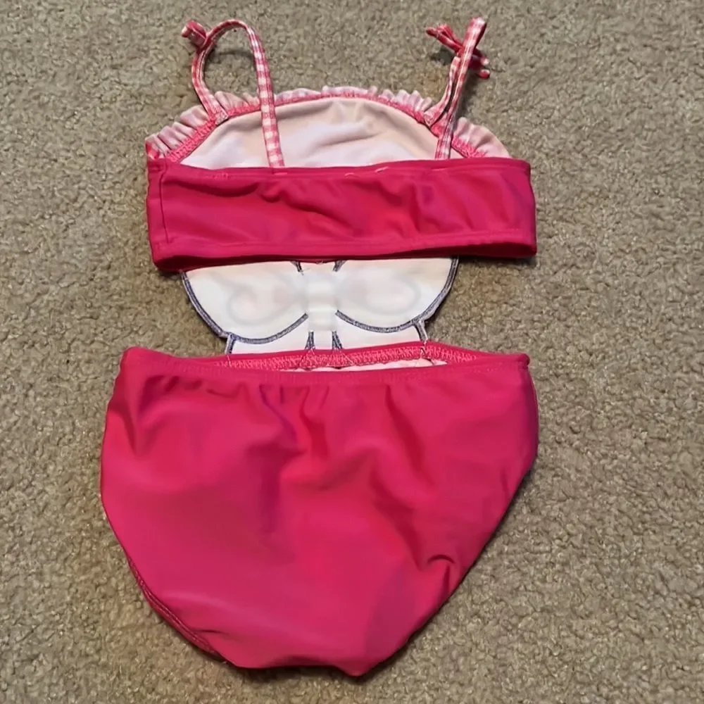 Joe Boxer Pink/white Gingham Butterfly Cutout Purple Red Green Ruffle Swimsuit-3